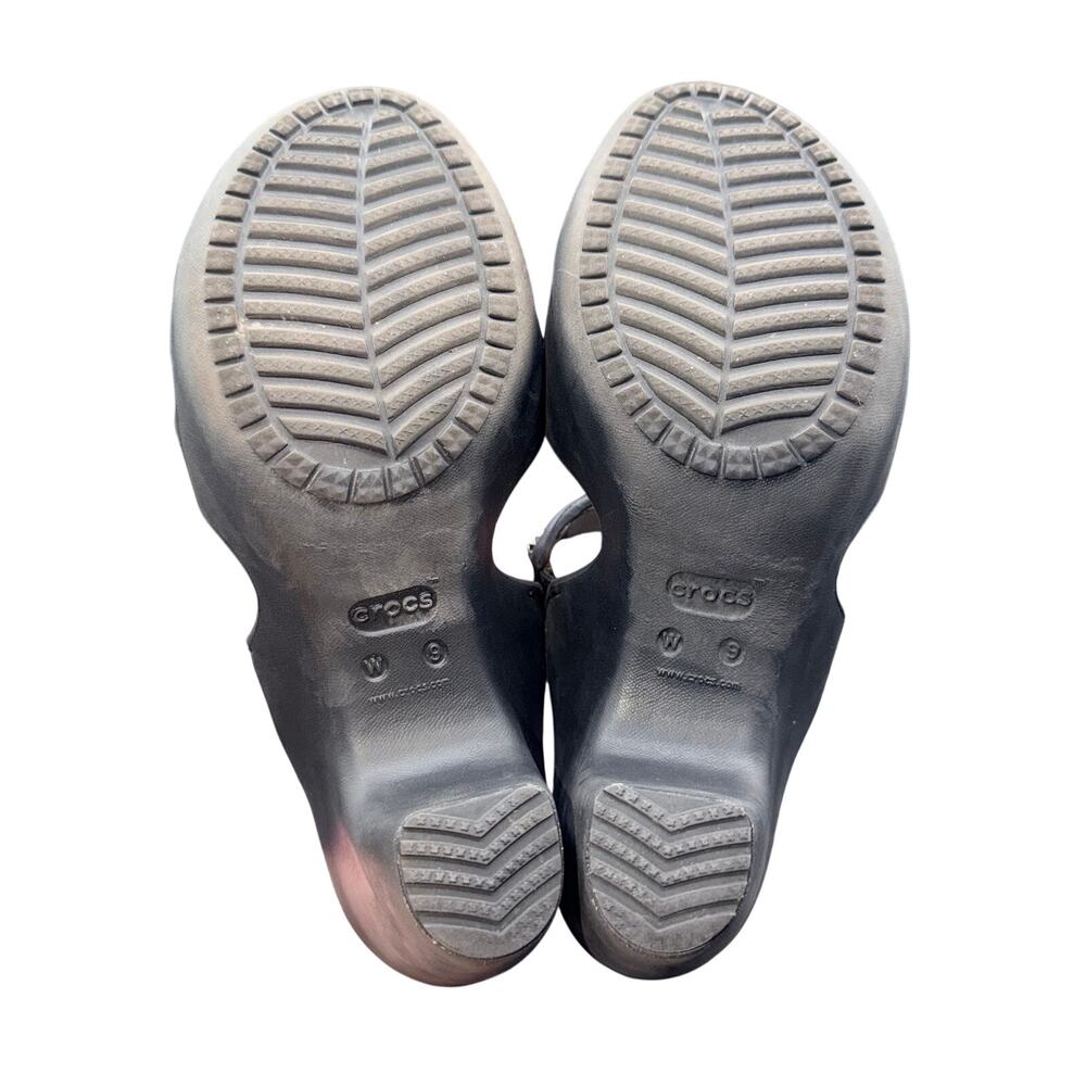 Crocs Black Open Toe Heeled Sandals Womens Size 9 Comfort Wedge - Picture 8 of 14